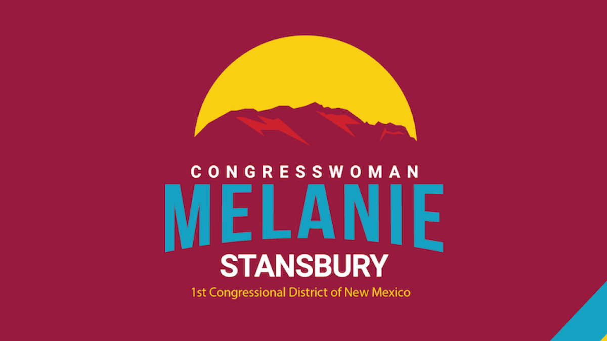 A banner with Rep. Melanie Stansbury's logo.
